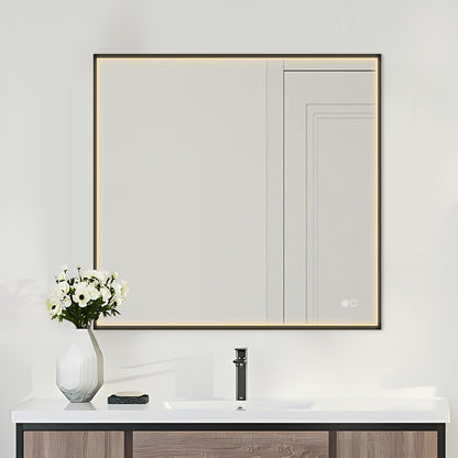 COLINE 28" x 28" Square Black Metal Framed LED Mirror