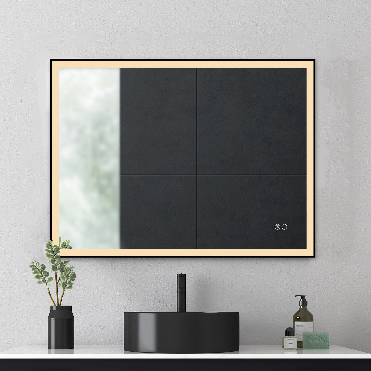 COLINE 32" x 24" Rectangular Black Metal Framed LED Ghost Mirror