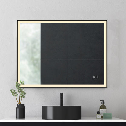COLINE 32" x 24" Rectangular Black Metal Framed LED Ghost Mirror