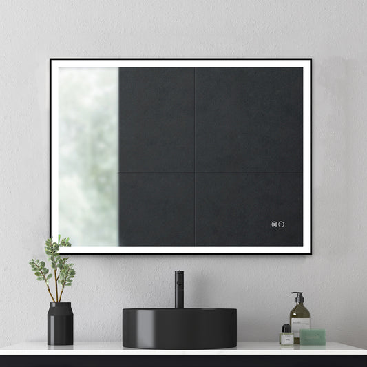 COLINE 32" x 24" Rectangular Black Metal Framed LED Ghost Mirror
