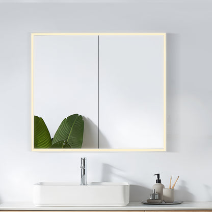 COLINE 32" x 28" Rectangular Silver Metal Framed LED Mirror Cabinet