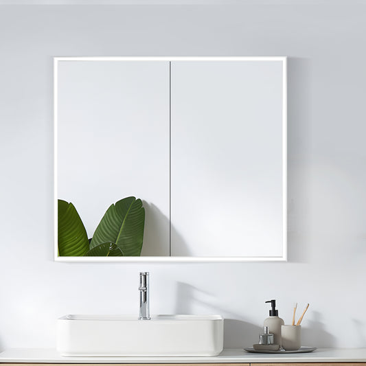 COLINE 32" x 28" Rectangular Silver Metal Framed LED Mirror Cabinet