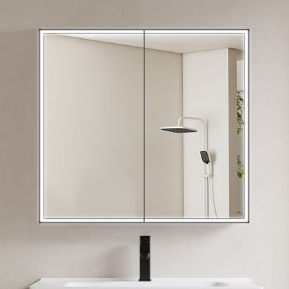 COLINE 32" x 28" Rectangular Black Frameless LED Mirror Cabinet