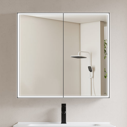 COLINE 32" x 28" Rectangular Black Frameless LED Mirror Cabinet