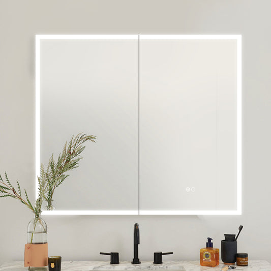 COLINE 32" x 28" Rectangular Silver Frameless LED Mirror Cabinet