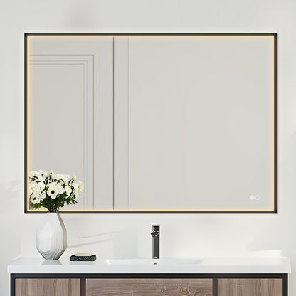 COLINE 40" x 28" Rectangular Black Metal Framed LED Mirror