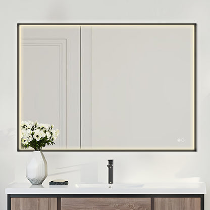 COLINE 40" x 28" Rectangular Black Metal Framed LED Mirror