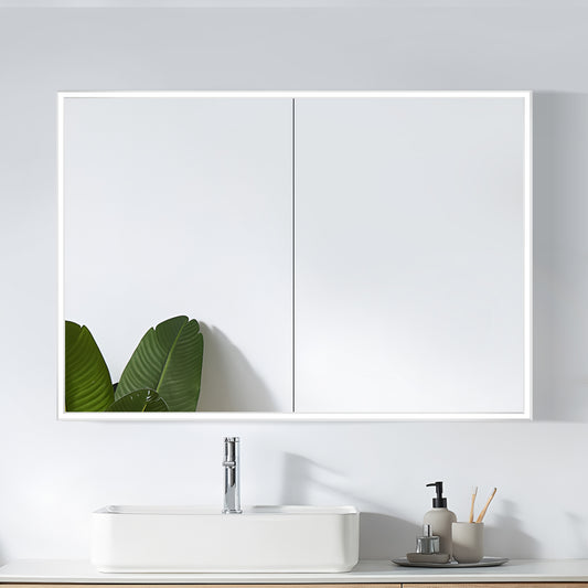 COLINE 40" x 28"  Rectangular Silver Metal Framed LED Mirror Cabinet