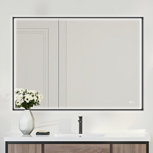 COLINE 40" x 28" Rectangular Black Metal Framed LED Mirror
