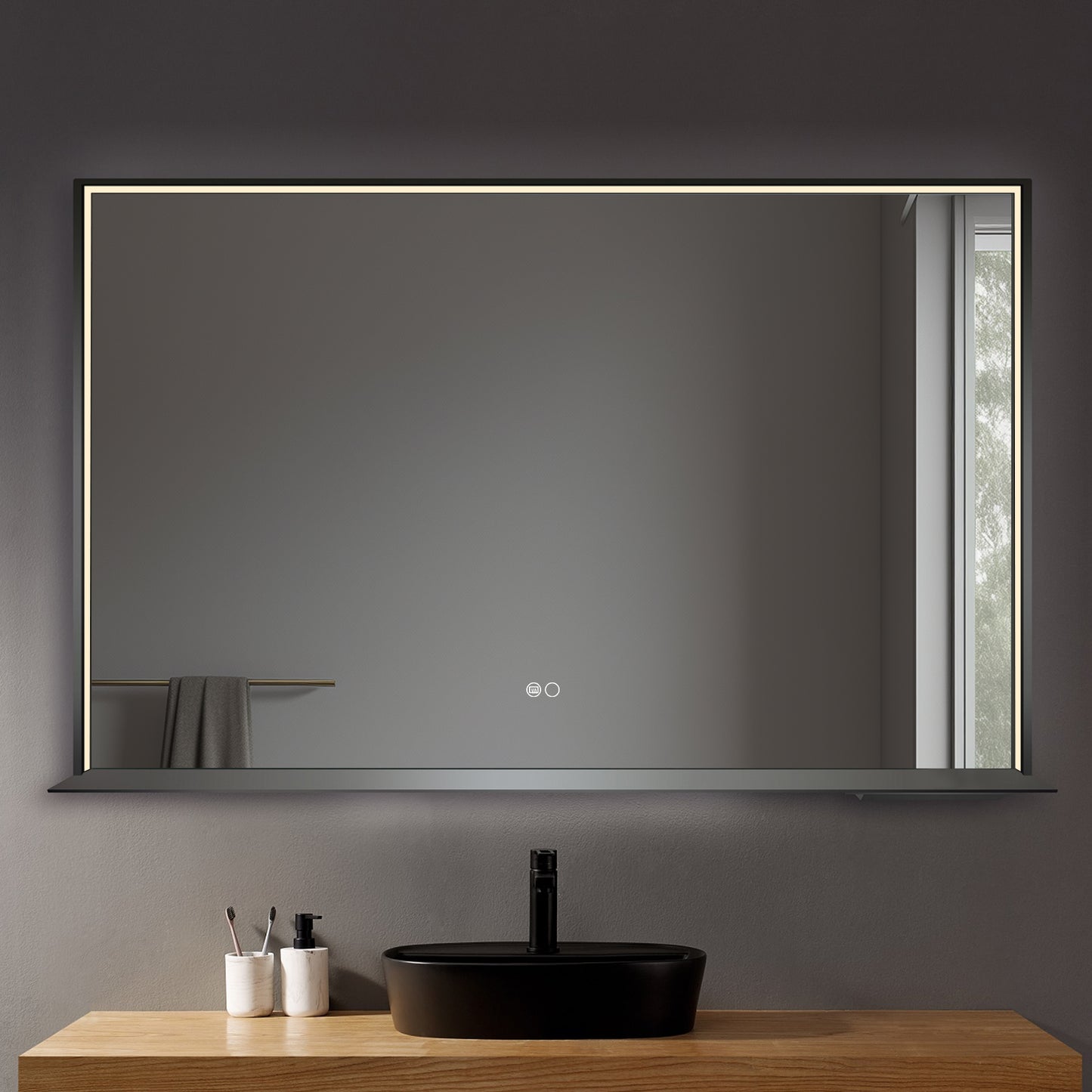 COLINE 48" x 30" Rectangular Black Metal Framed LED Mirror w/o Wireless Charging