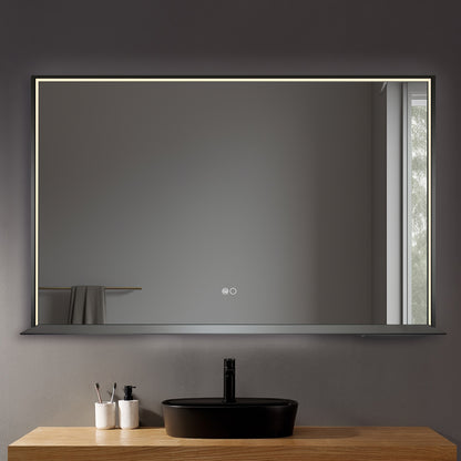 COLINE 48" x 30" Rectangular Black Metal Framed LED Mirror w/o Wireless Charging