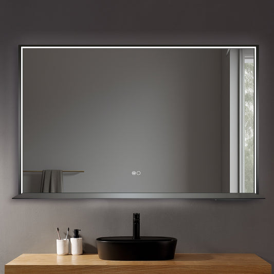 COLINE 48" x 30" Rectangular Black Metal Framed LED Mirror w/o Wireless Charging