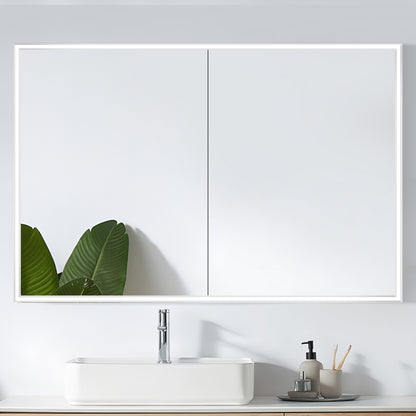 COLINE 48" x 32" Rectangular Silver Metal Framed LED Mirror Cabinet