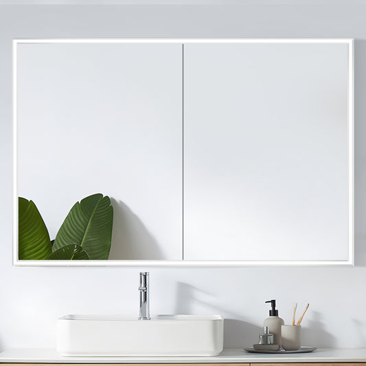 COLINE 48" x 32" Rectangular Silver Metal Framed LED Mirror Cabinet