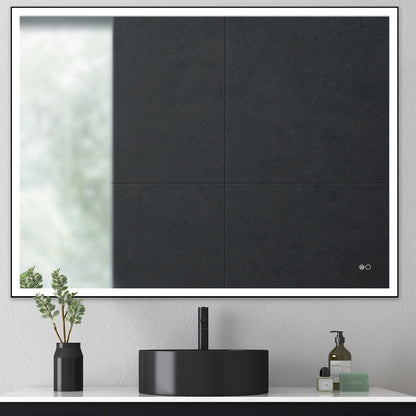 COLINE 48" x 24" Rectangular Black Metal Framed LED Ghost Mirror