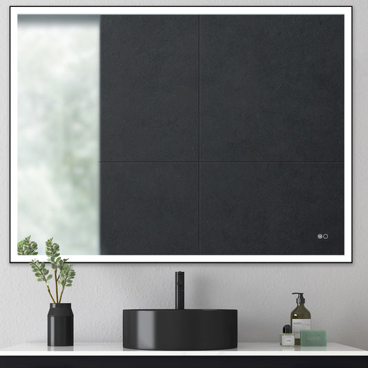 COLINE 48" x 24" Rectangular Black Metal Framed LED Ghost Mirror
