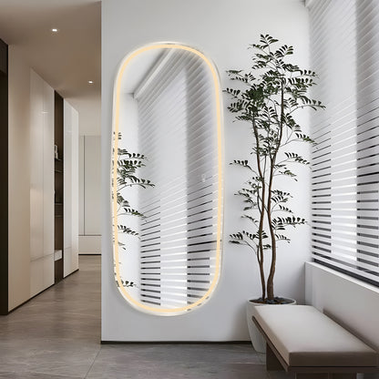 COLINE 26" x 63" Rounded Silver Metal Framed LED Mirror