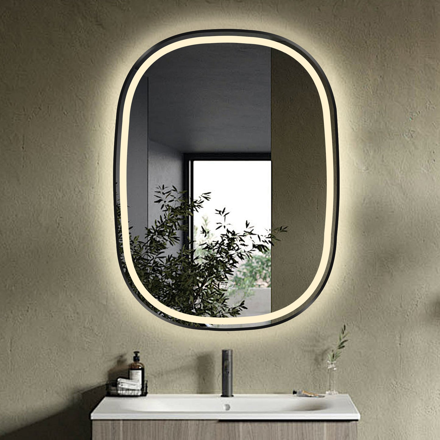 COLINE 24" x 32" Rounded Black Metal Framed LED Mirror