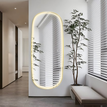 COLINE 26" x 63" Rounded Gold Metal Framed LED Mirror