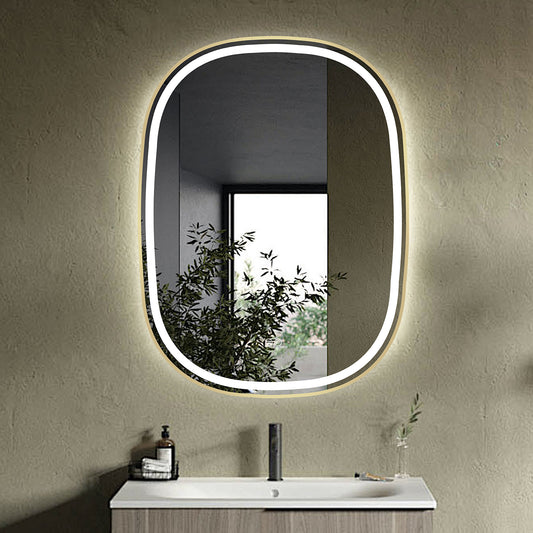 COLINE 24" x 32" Rounded Gold Metal Framed LED Mirror