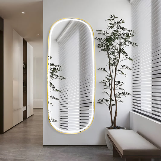 COLINE 26" x 63" Rounded Gold Metal Framed LED Mirror
