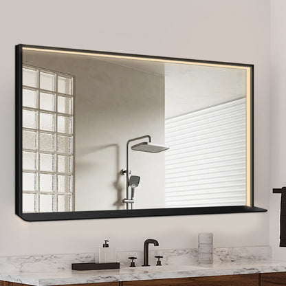 COLINE 48" x 30" Rectangular Black Metal Framed LED Mirror w/o Wireless Charging