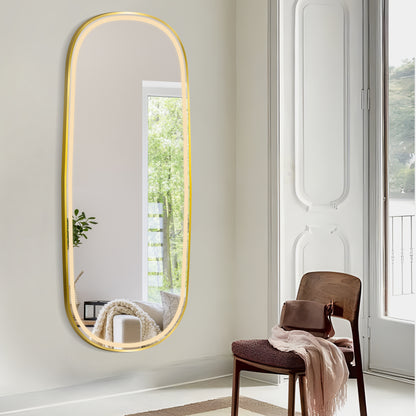 COLINE 26" x 63" Rounded Gold Metal Framed LED Mirror