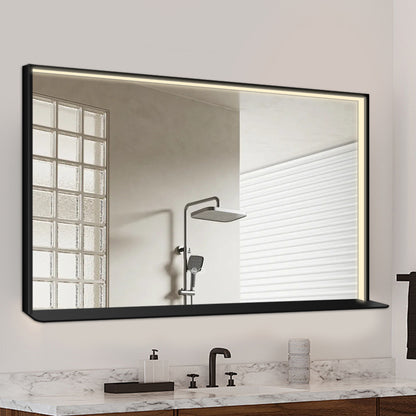 COLINE 48" x 30" Rectangular Black Metal Framed LED Mirror w/o Wireless Charging