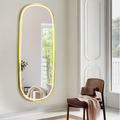 COLINE 26" x 63" Rounded Gold Metal Framed LED Mirror
