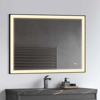 COLINE 40" x 24" Rectangular Black Metal Framed LED Ghost Mirror