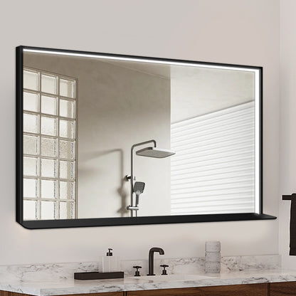 COLINE 48" x 30" Rectangular Black Metal Framed LED Mirror w/o Wireless Charging