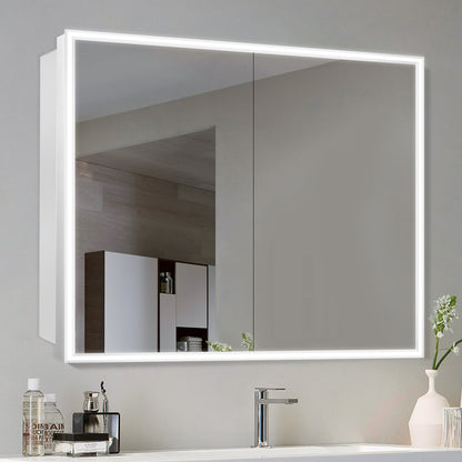 COLINE 48" x 32" Rectangular Silver Metal Framed LED Mirror Cabinet
