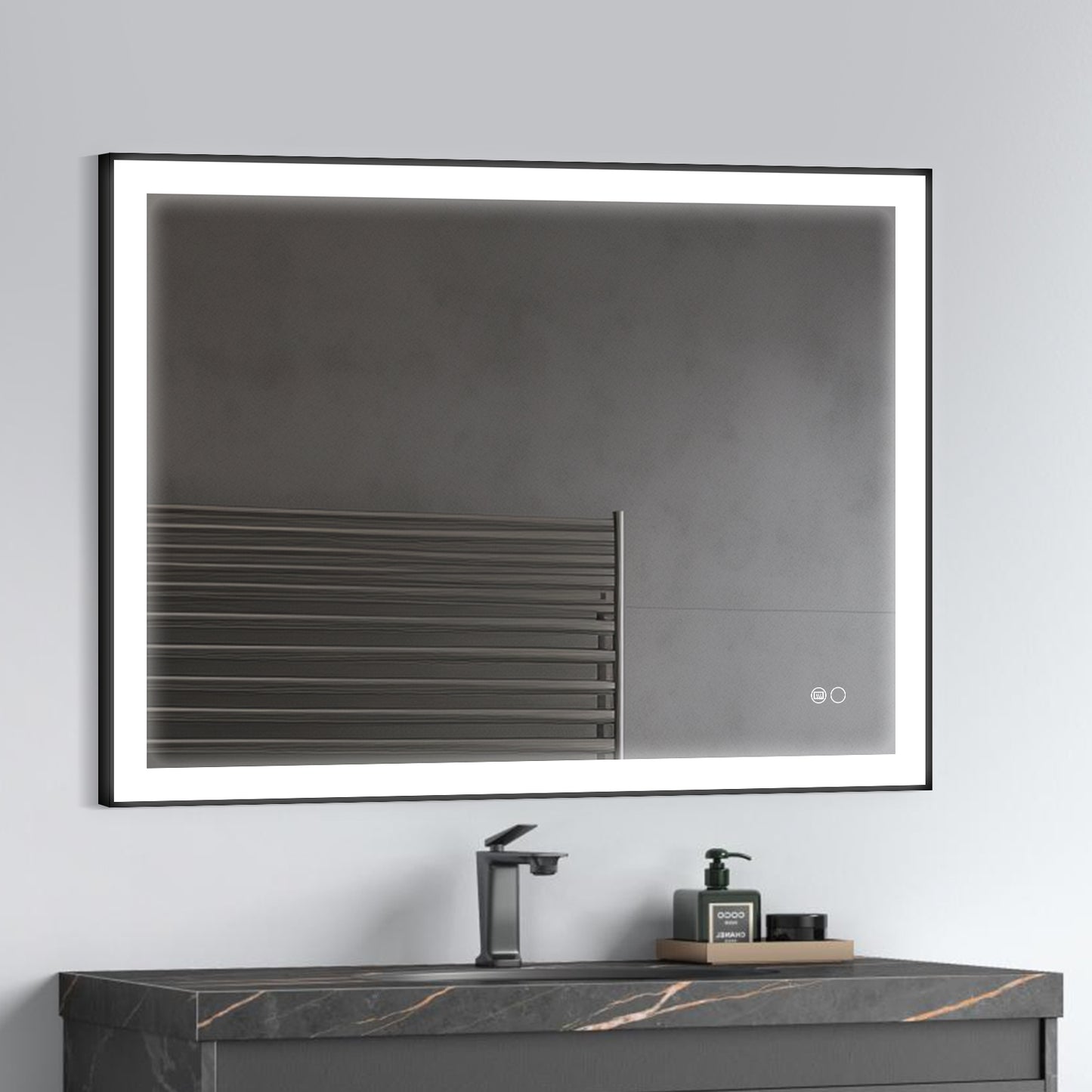 COLINE 40" x 24" Rectangular Black Metal Framed LED Ghost Mirror