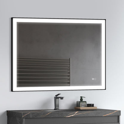 COLINE 40" x 24" Rectangular Black Metal Framed LED Ghost Mirror