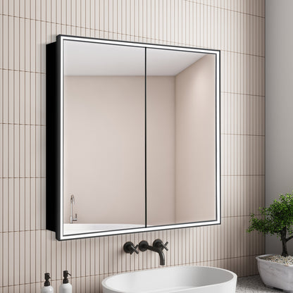 COLINE 32" x 28" Rectangular Black Frameless LED Mirror Cabinet
