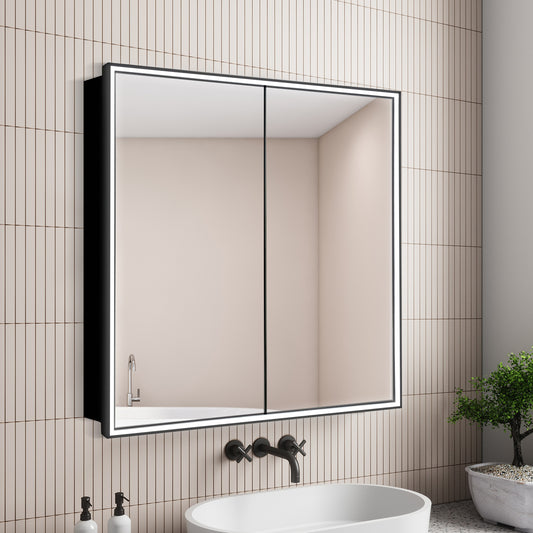 COLINE 32" x 28" Rectangular Black Frameless LED Mirror Cabinet
