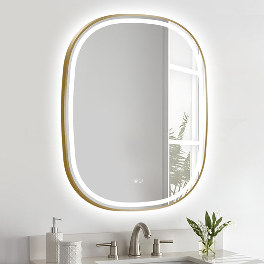 COLINE 24" x 32" Rounded Gold Metal Framed LED Mirror
