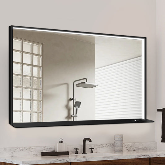 COLINE 48" x 30" Rectangular Black Metal Framed LED Mirror w/ Wireless Charging