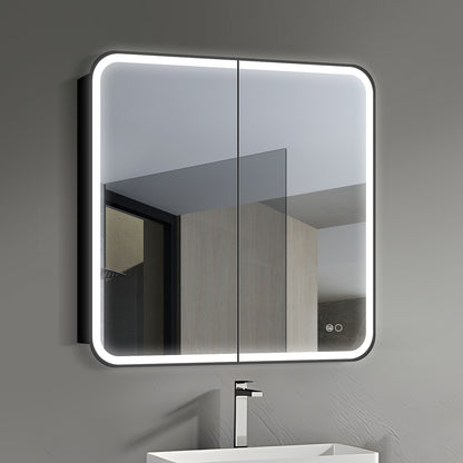 COLINE 28" x 28" Rounded Square Black Metal Framed LED Mirror Cabinet