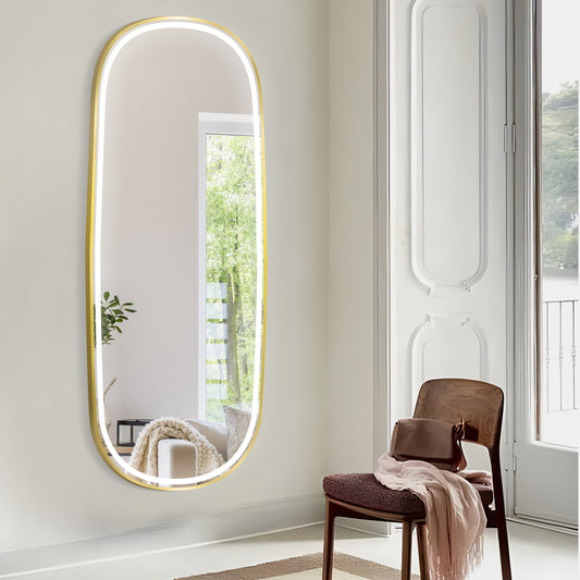 COLINE 26" x 63" Rounded Gold Metal Framed LED Mirror